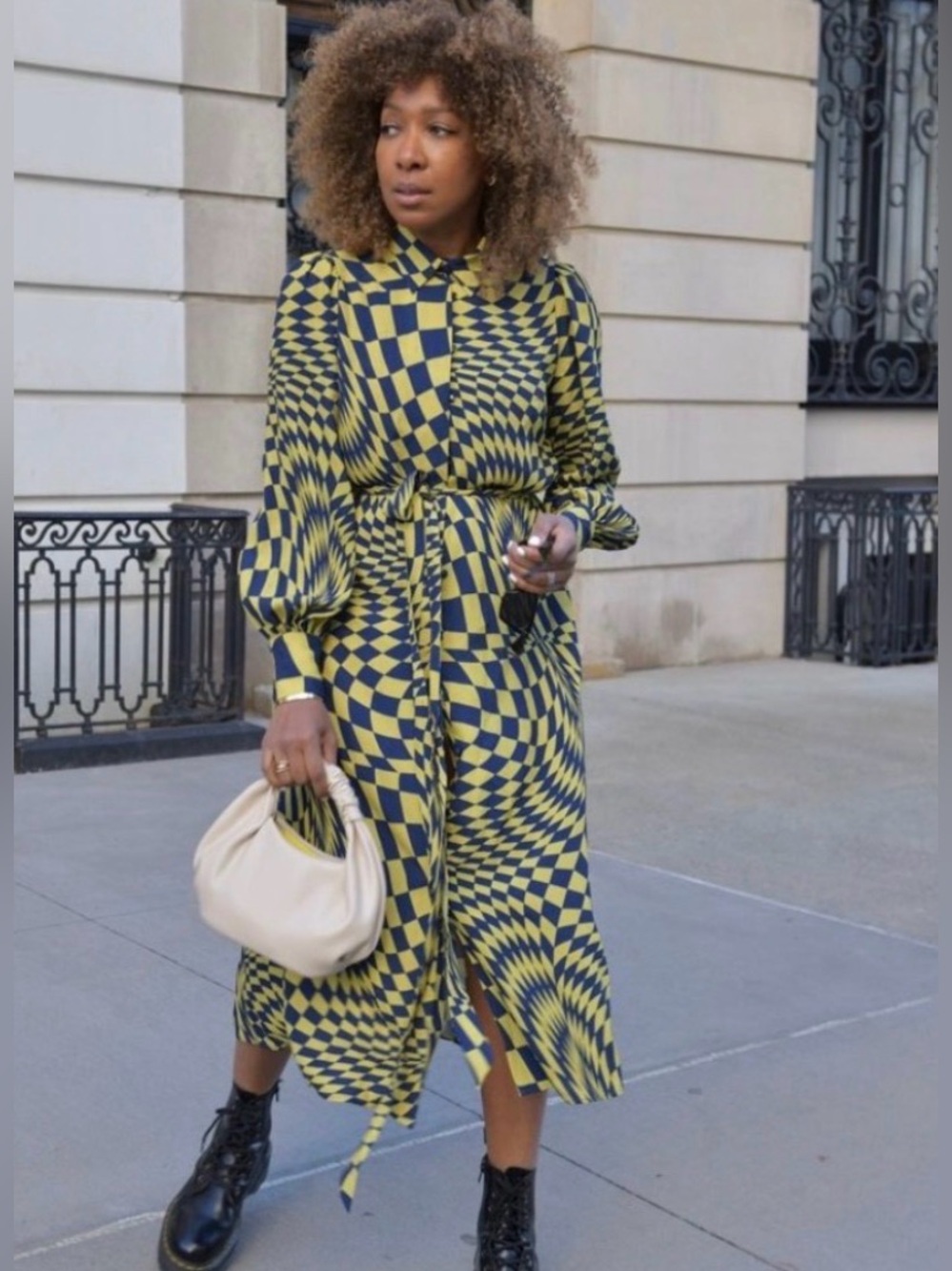 Karen Britchick The Drop Geometric Midi Shirt Dress with Tie Waist